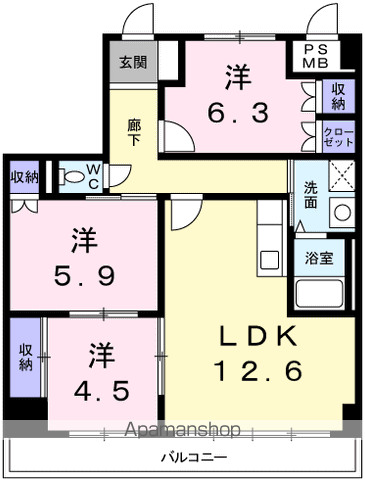 シエル青山(3LDK/4階)の間取り写真