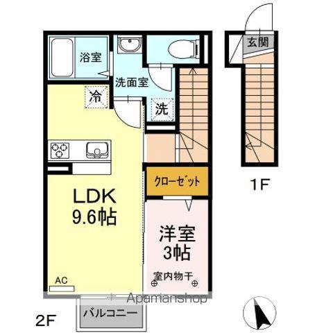 D-ROOMイシカワA(1LDK/2階)の間取り写真