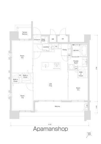 エンクレスト博多EXCEED(3LDK/13階)の間取り写真