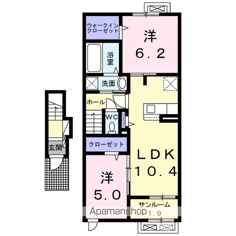 プラシード緑町3B(2LDK/2階)の間取り写真