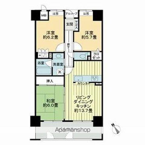 フレシアとくしま(3LDK/3階)の間取り写真