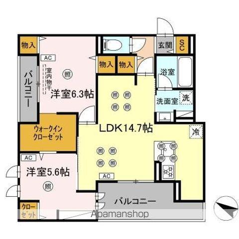 GRANDVALLEY 博多(2LDK/2階)の間取り写真