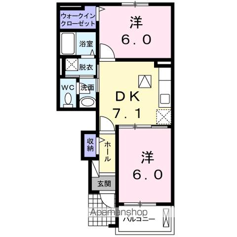 プロムナードⅦ(2DK/1階)の間取り写真