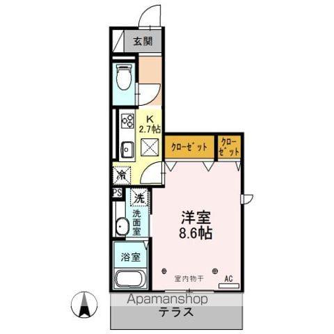 プレミストⅢ(1K/1階)の間取り写真