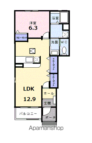 メロウ・パーシモン A(1LDK/1階)の間取り写真