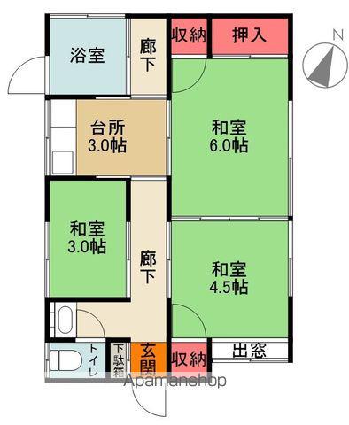 常磐線 植田駅(福島) 徒歩17分 2階建 築53年(3K)の間取り写真