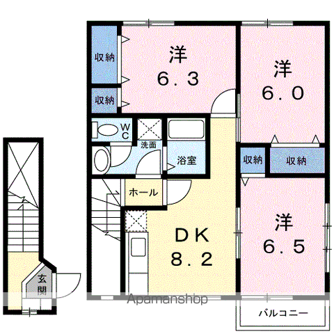 オーブリーSⅡA(3DK/2階)の間取り写真