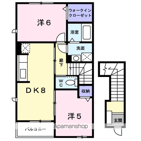 エーデル髙松B(2DK/2階)の間取り写真