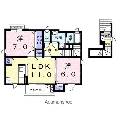 ジュネス・ヌーベルⅡ(2LDK/2階)の間取り写真