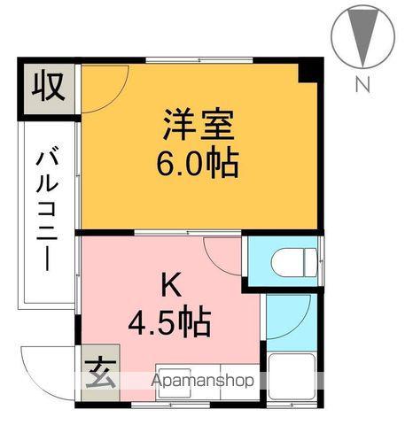 八反町ハイツ(1K/2階)の間取り写真