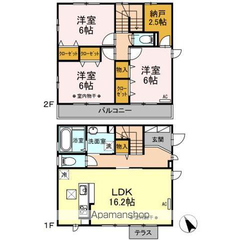 中央本線 甲府駅 徒歩34分 2階建 築9年(3LDK)の間取り写真