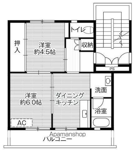 ビレッジハウス甘木4号棟(2DK/2階)の間取り写真