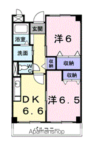 サザン上条(2DK/3階)の間取り写真