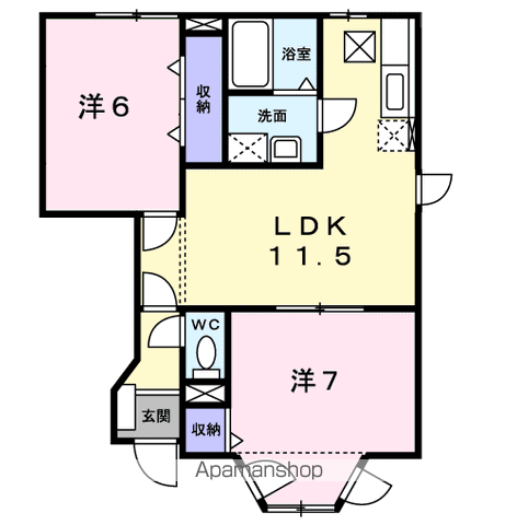 エレガンテ・MⅡ(2LDK/1階)の間取り写真