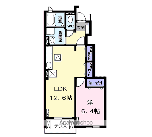 ラヴァーズ B(1LDK/1階)の間取り写真