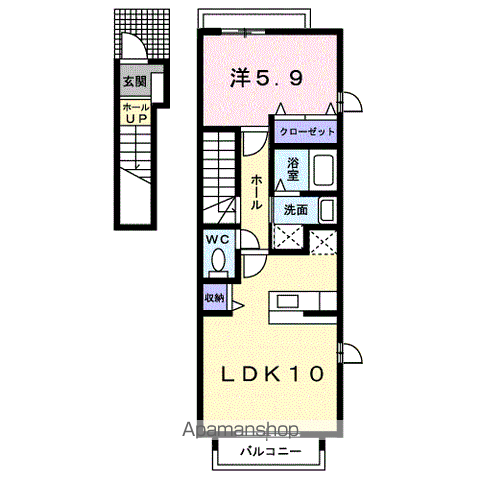 ヴァンベール B(1LDK/2階)の間取り写真