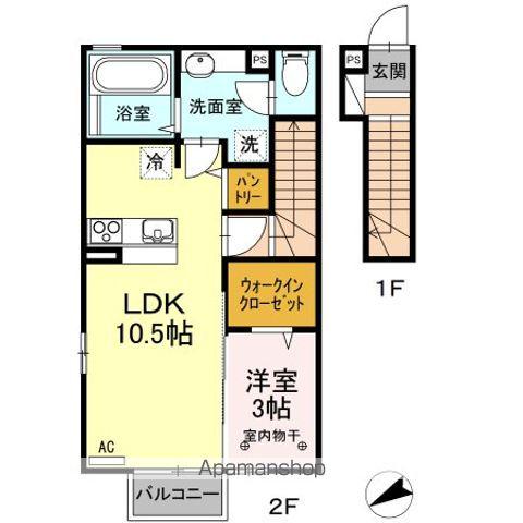 グロワールB(1LDK/2階)の間取り写真