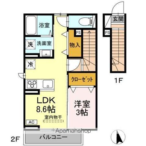 甲斐市島上条PJ(1LDK/2階)の間取り写真