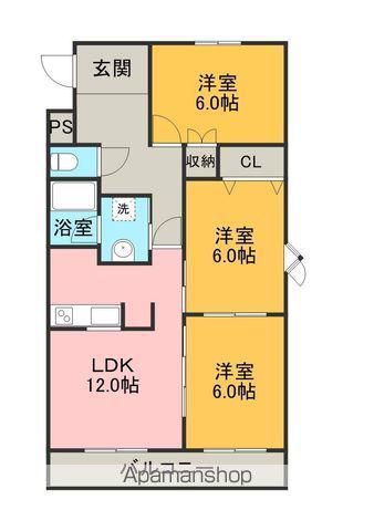 セラミック加藤Ⅲ(3LDK/3階)の間取り写真