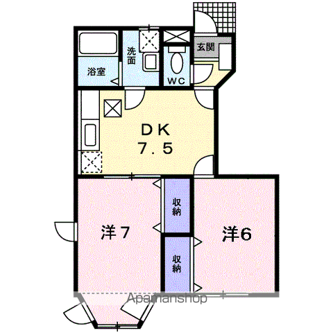 ファーテェィルアースⅡB(2DK/1階)の間取り写真