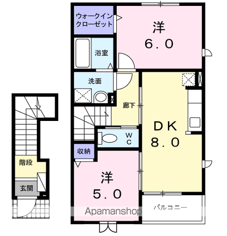 ベルソレイユⅡ(2DK/2階)の間取り写真