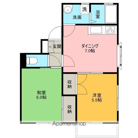 ルーミー甲府58号館(2DK/2階)の間取り写真