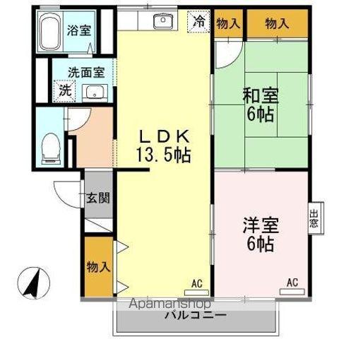 ピースフルいのうえB棟(2LDK/1階)の間取り写真