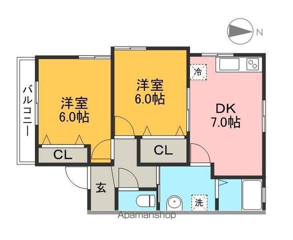 ニシビレッジ(2DK/2階)の間取り写真