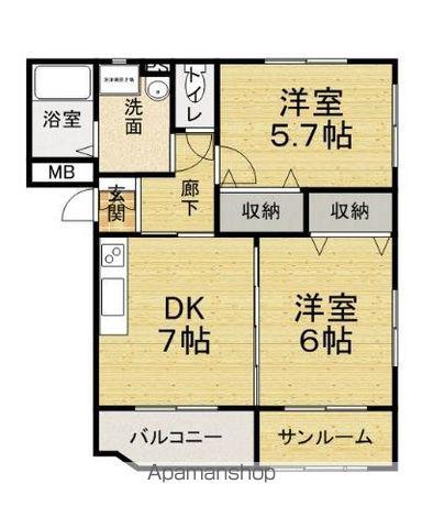 ブリリアントヒルⅡ(2DK/4階)の間取り写真