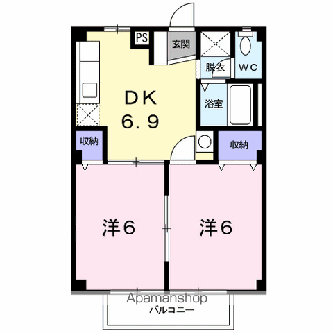 ニルヴァーナK(2DK/1階)の間取り写真