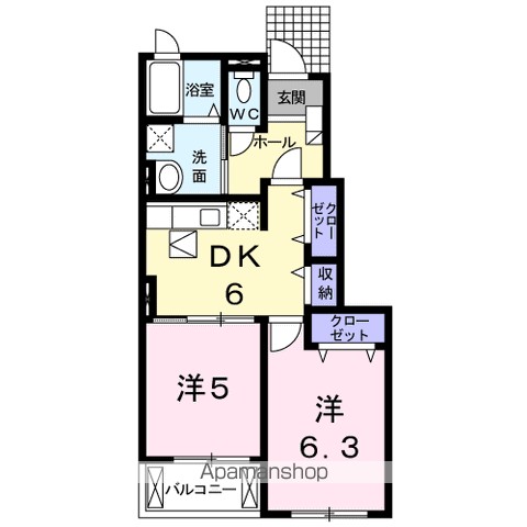 モデレイトⅡ(2DK/1階)の間取り写真