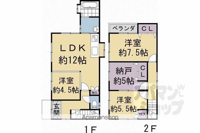 京都市烏丸線 北大路駅 徒歩64分 2階建 築28年(3SLDK)の間取り写真