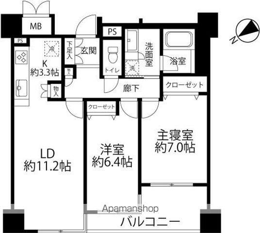 プレミア金沢中央通(2LDK/2階)の間取り写真