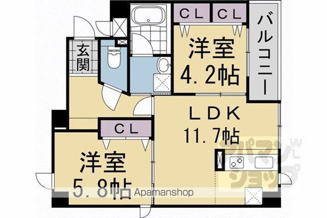 グランドラティス河原町七条(2LDK/4階)の間取り写真