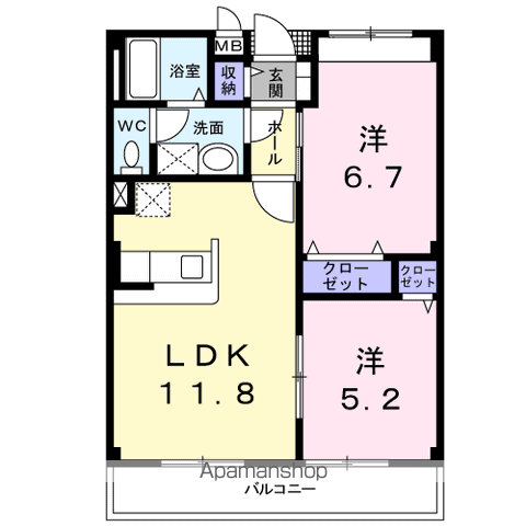 トーラスHARA(2LDK/2階)の間取り写真