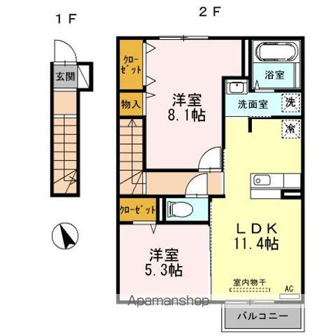 プティシャンI(2LDK/2階)の間取り写真