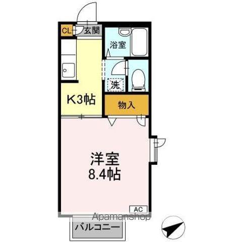 ヒルサイドテラスC(1K/2階)の間取り写真