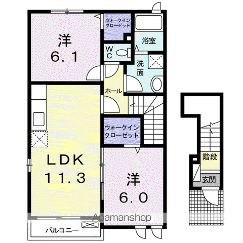サン・ノ-ブⅠ木屋瀬(2LDK/2階)の間取り写真