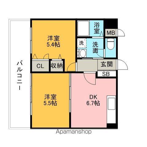 ウイングコートA館(2DK/1階)の間取り写真