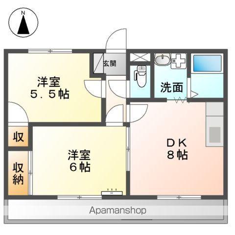 ラフィーネ石尾台(2DK/2階)の間取り写真