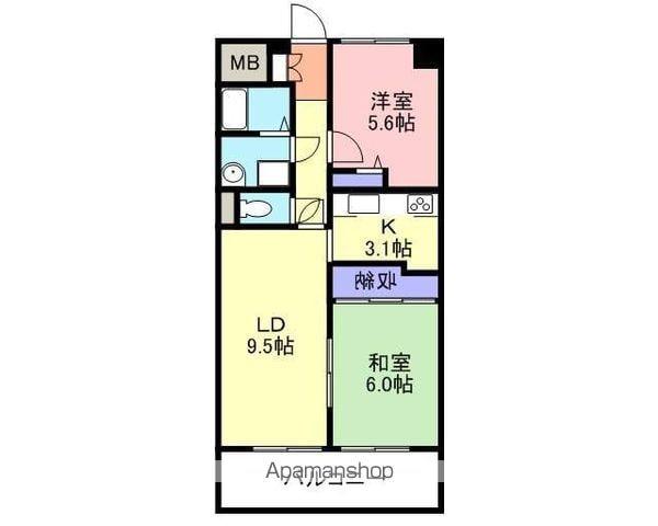 エクセレント米子(2LDK/3階)の間取り写真