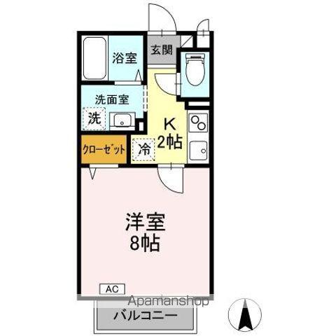 パセオティグルB棟(1K/2階)の間取り写真