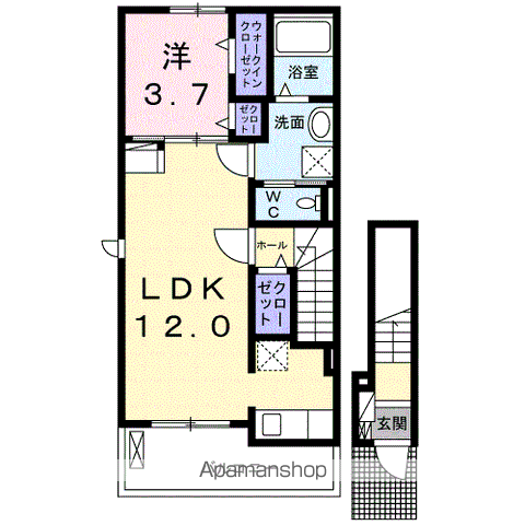 パラッツォ Ⅱ(1LDK/2階)の間取り写真