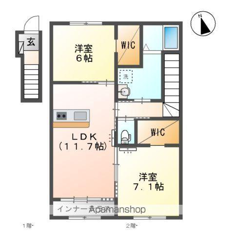 カーサ ミルフィーユ(2LDK/2階)の間取り写真
