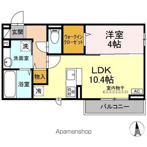 GRAND D-ROOM高宮北E(1LDK/2階)の間取り写真