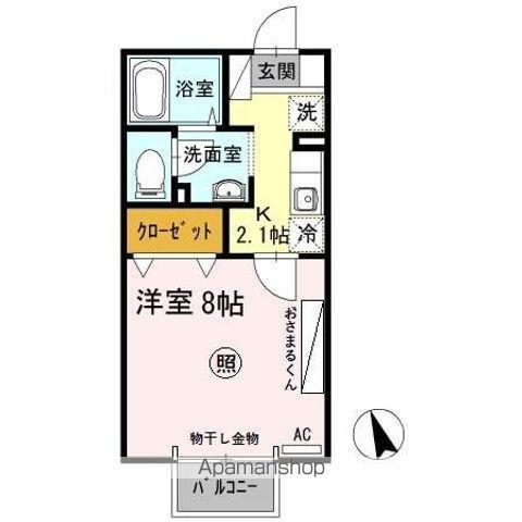 ル・ソレイユ2号館(1K/1階)の間取り写真