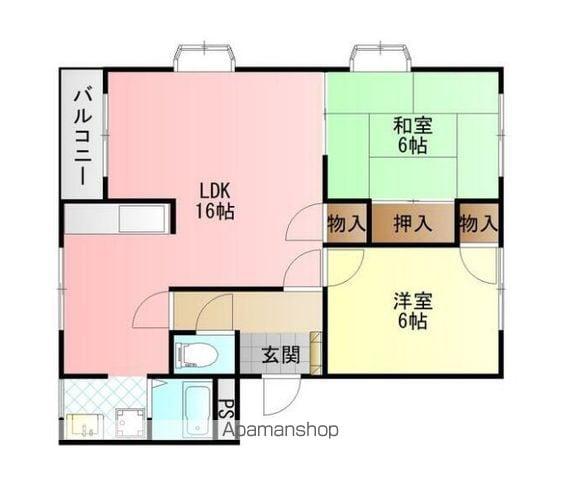 銀の馬車道壱番館C棟(2LDK/1階)の間取り写真