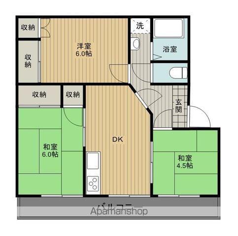 JOY リーフ 若草(3DK/3階)の間取り写真