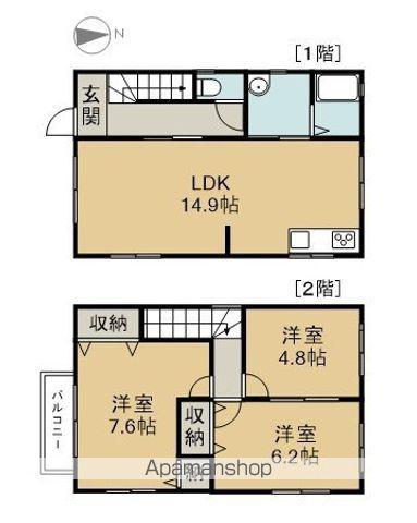 愛知県海部郡大治町 2階建 築24年(3LDK)の間取り写真
