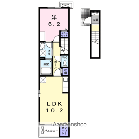 ルピナス 神戸 B(1LDK/2階)の間取り写真